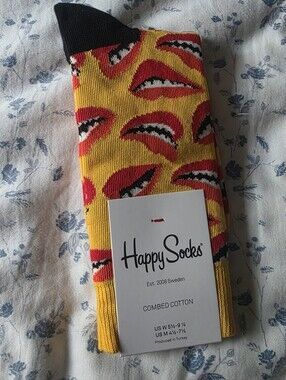Happy Socks Combed Cotton Lips Pattern Cres Socks - NWT